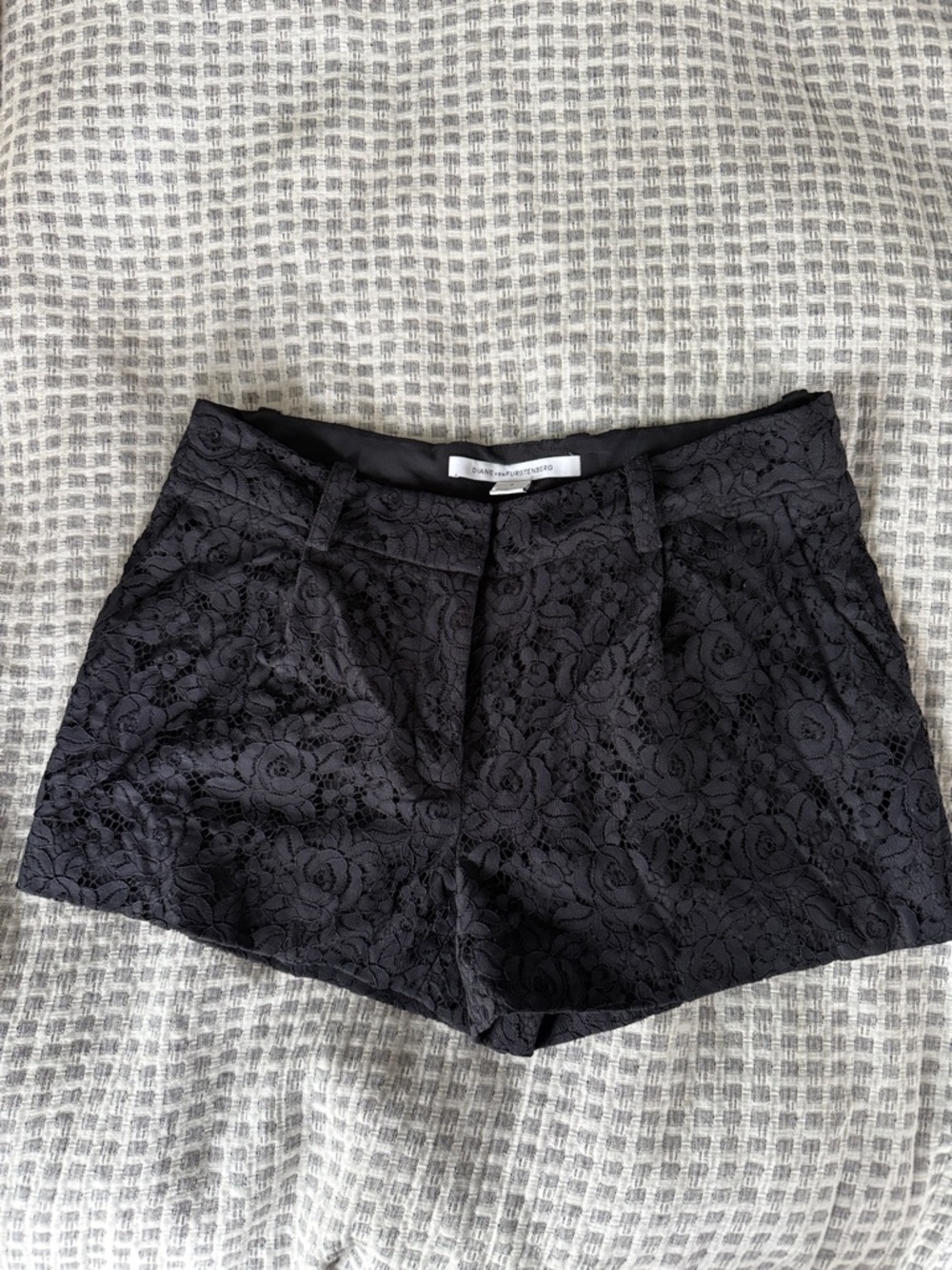 Diane Von Furstenberg Black Floral Lace High-Waist Shorts